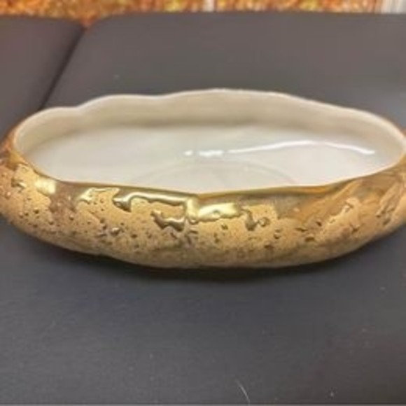 Other - Weeping Gold Nugget Oblong Porcelain Bowl. 22 KT Gold Hand Decorated 1960s 1970s